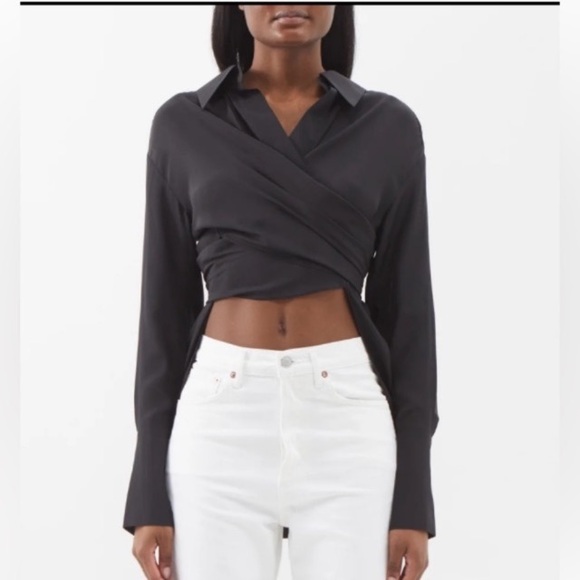 REVOLVE SILK GAUGE81 Stylish Black Wrap Top. - Picture 5 of 11